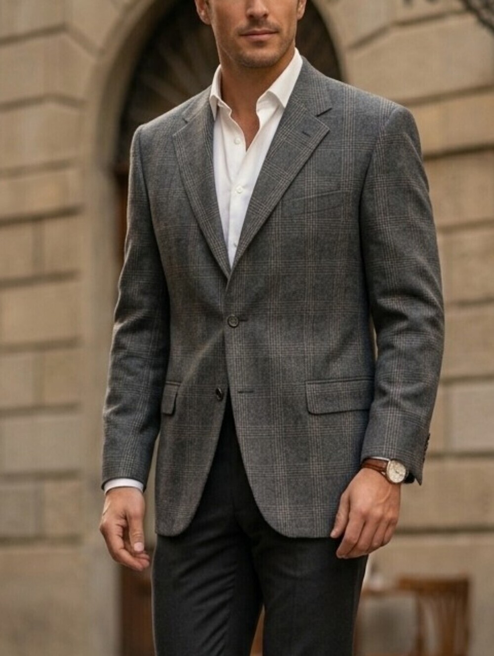 Baumler Lambswool Windowpane Blazer 46R REDA Fabric